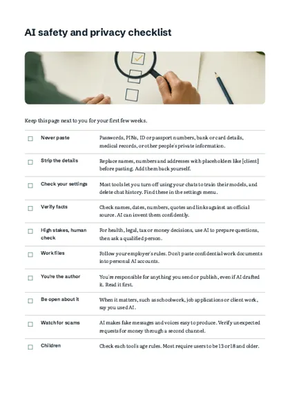 The one-page AI safety and privacy checklist